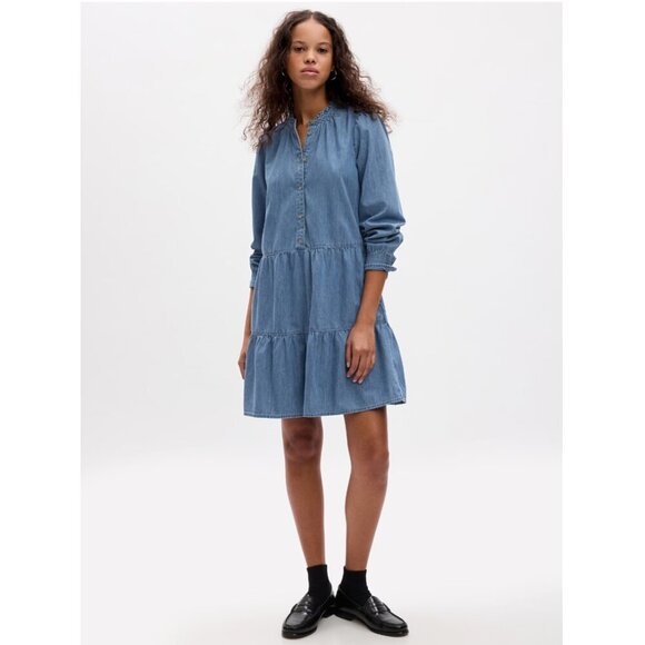 GAP Tiered Denim Mini Shirtdress - Picture 1 of 11